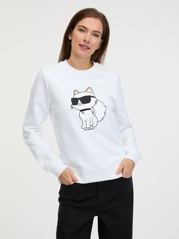 Karl Lagerfeld Biela dámska mikina KARL LAGERFELD Ikonik 2.0 Choupette