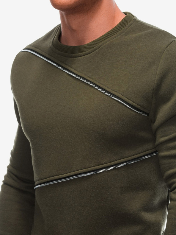 Ombre Clothing Zelená pánska mikina s ozdobnými zipsami Ombre Oblečenie