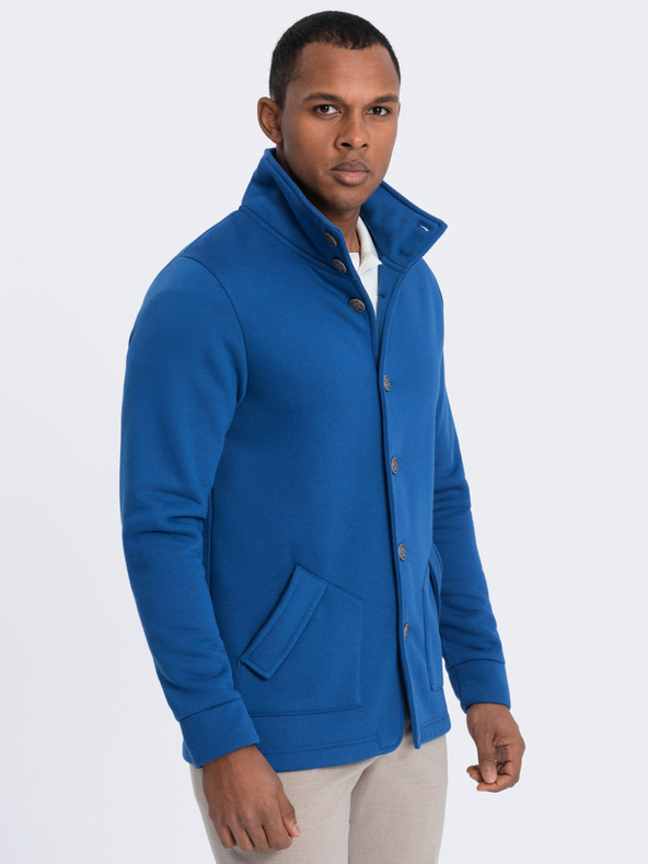 Ombre Clothing Modrá pánska mikina na gombíky Ombre Oblečenie