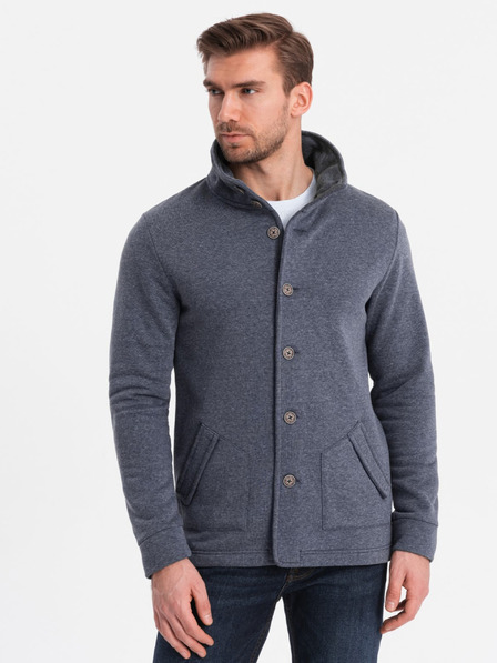 Ombre Clothing Tmavomodrá pánska žíhaná mikina na gombíky Ombre Oblečenie