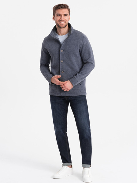 Ombre Clothing Tmavomodrá pánska žíhaná mikina na gombíky Ombre Oblečenie