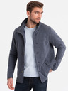 Ombre Clothing Tmavomodrá pánska žíhaná mikina na gombíky Ombre Oblečenie
