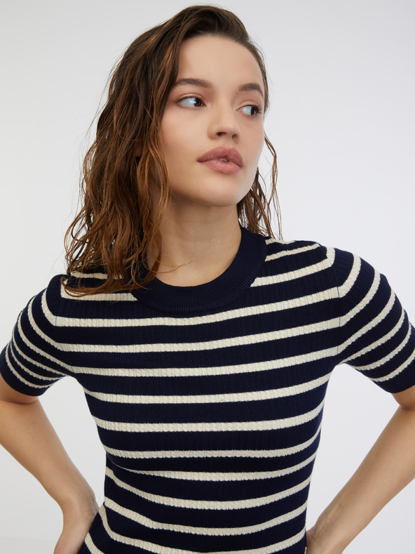 Orsay Tmavomodrý dámsky pruhovaný úpletový top ORSAY