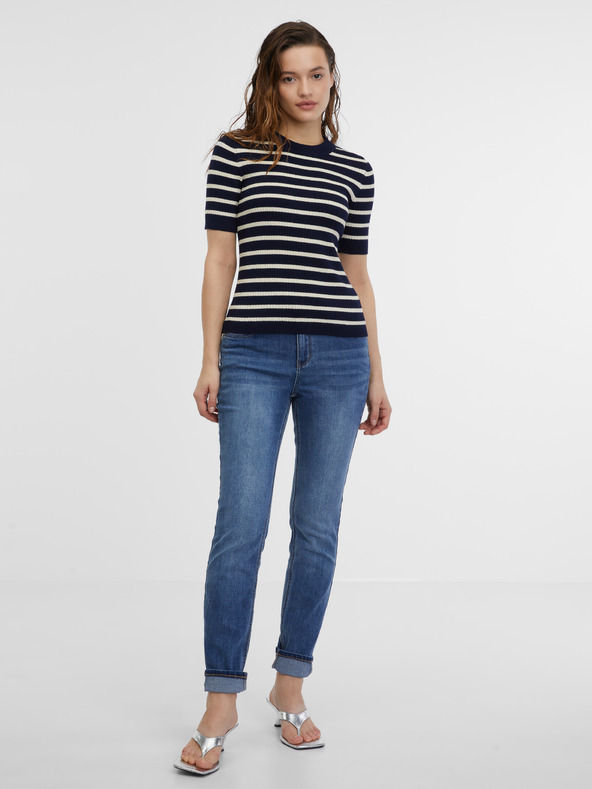 Orsay Tmavomodrý dámsky pruhovaný úpletový top ORSAY