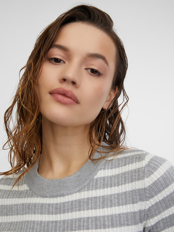 Orsay Svetlosivý dámsky pruhovaný úpletový top ORSAY