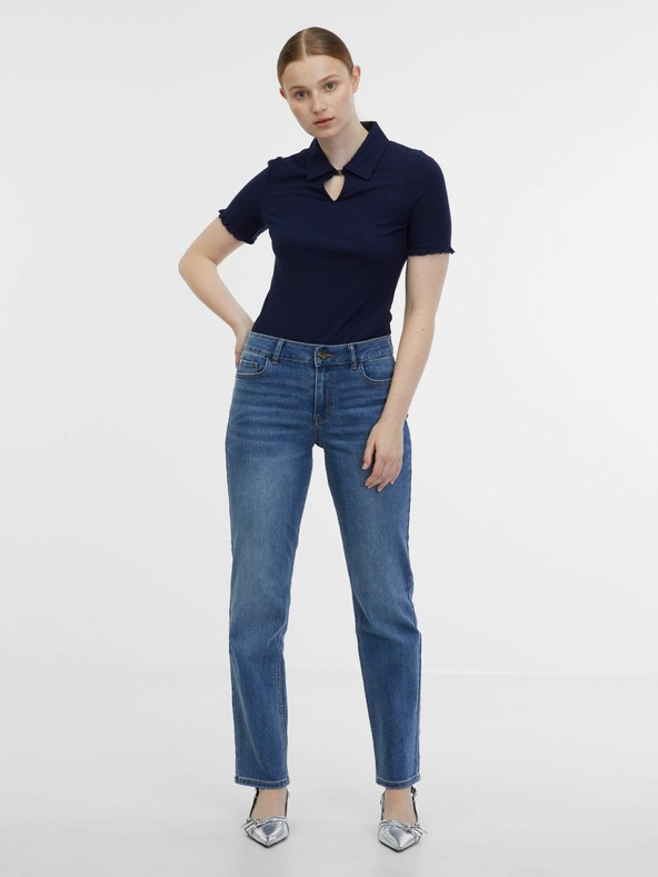 Orsay Modro-smetanová dámska pruhovaná polokošeľa ORSAY