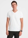 Ombre Clothing Biele pánske základné tričko s véčkovým výstrihom Ombre Clothing
