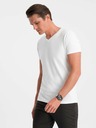 Ombre Clothing Biele pánske základné tričko s véčkovým výstrihom Ombre Clothing