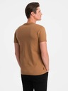Ombre Clothing Hnedé pánske základné tričko s výstrihom do V Oblečenie Ombre