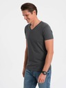 Ombre Clothing Tmavosivé pánske základné tričko s výstrihom do V Ombre Clothing