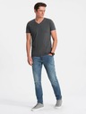 Ombre Clothing Tmavosivé pánske základné tričko s výstrihom do V Ombre Clothing