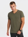 Ombre Clothing Khaki pánske základné tričko s výstrihom do V Ombre Clothing