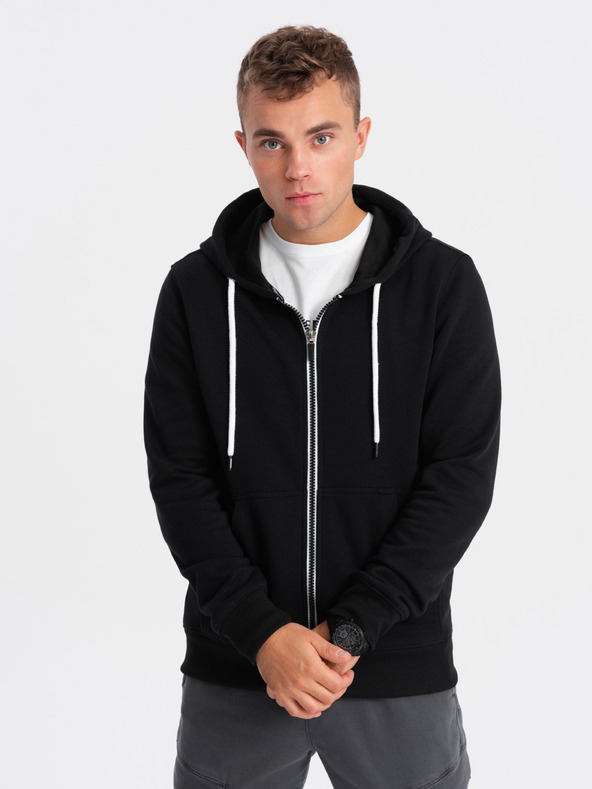 Ombre Clothing Čierna pánska mikina na zips s kapucňou Ombre Clothing