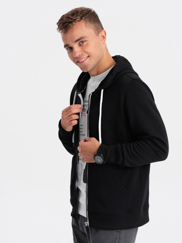 Ombre Clothing Čierna pánska mikina na zips s kapucňou Ombre Clothing