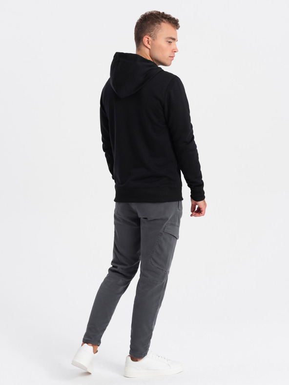 Ombre Clothing Čierna pánska mikina na zips s kapucňou Ombre Clothing