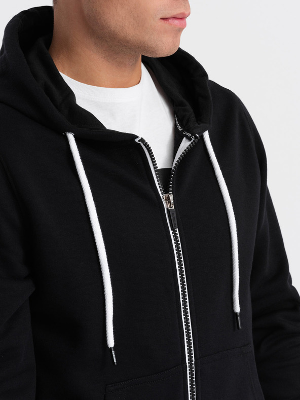 Ombre Clothing Čierna pánska mikina na zips s kapucňou Ombre Clothing