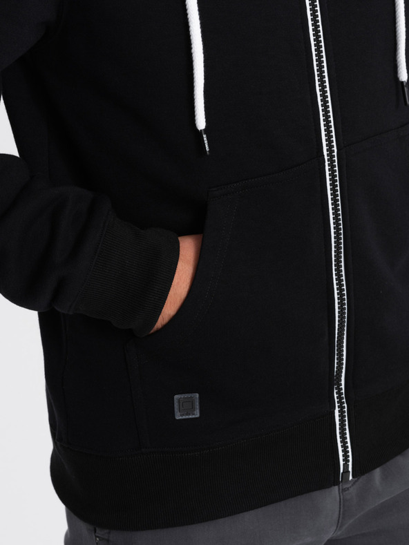 Ombre Clothing Čierna pánska mikina na zips s kapucňou Ombre Clothing