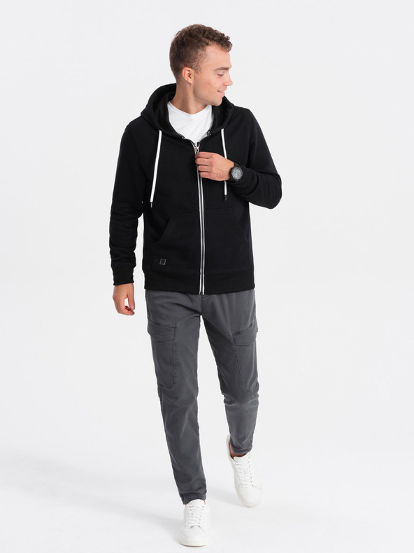 Ombre Clothing Čierna pánska mikina na zips s kapucňou Ombre Clothing