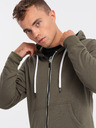 Ombre Clothing Khaki pánska mikina na zips s kapucňou Ombre Clothing