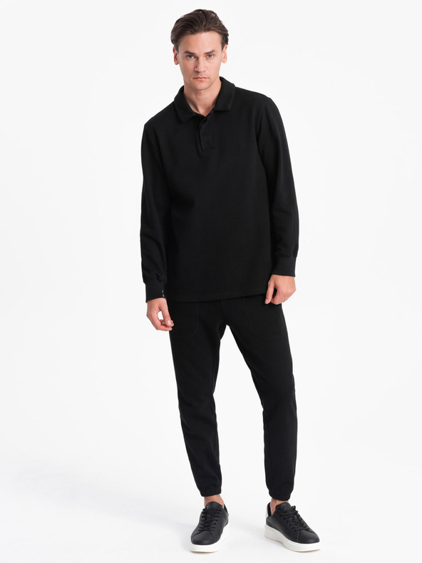 Ombre Clothing Čierna pánska mikina s golierom polo + nohavice Ombre Clothing