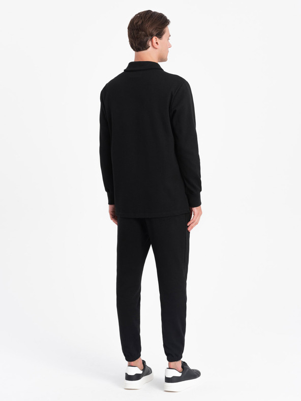 Ombre Clothing Čierna pánska mikina s golierom polo + nohavice Ombre Clothing