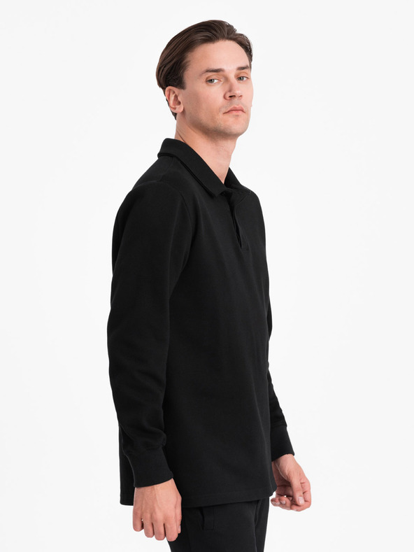 Ombre Clothing Čierna pánska mikina s golierom polo + nohavice Ombre Clothing