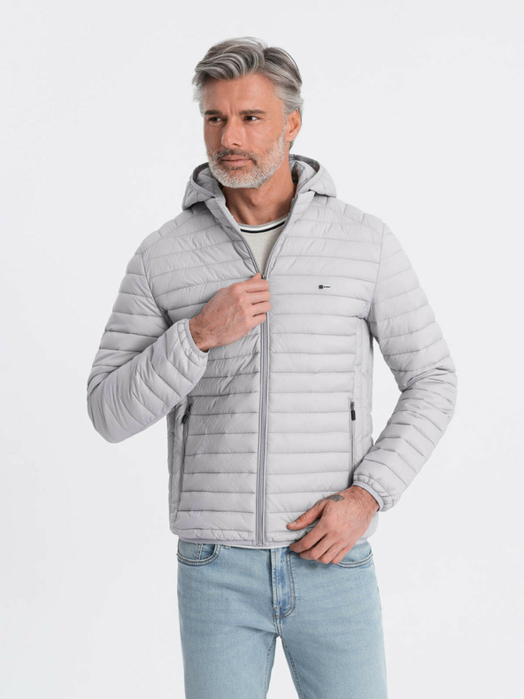 Ombre Clothing Svetlošedá pánska ľahká prešívaná bunda Ombre Clothing