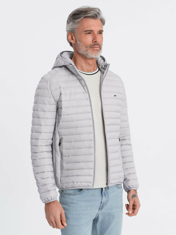 Ombre Clothing Svetlošedá pánska ľahká prešívaná bunda Ombre Clothing