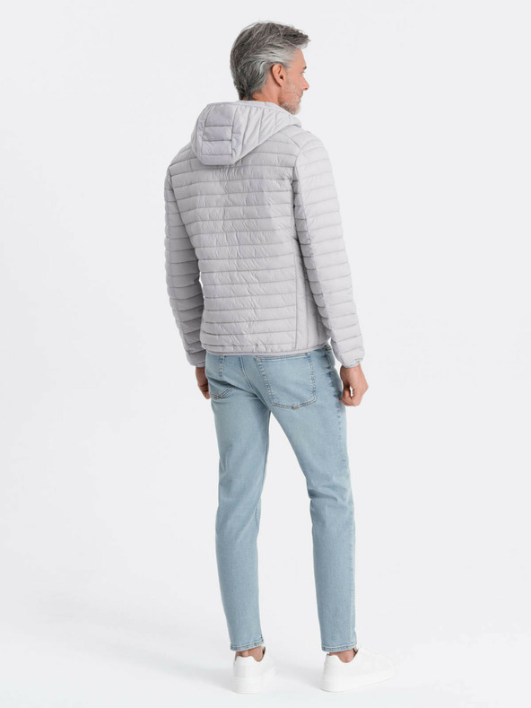 Ombre Clothing Svetlošedá pánska ľahká prešívaná bunda Ombre Clothing