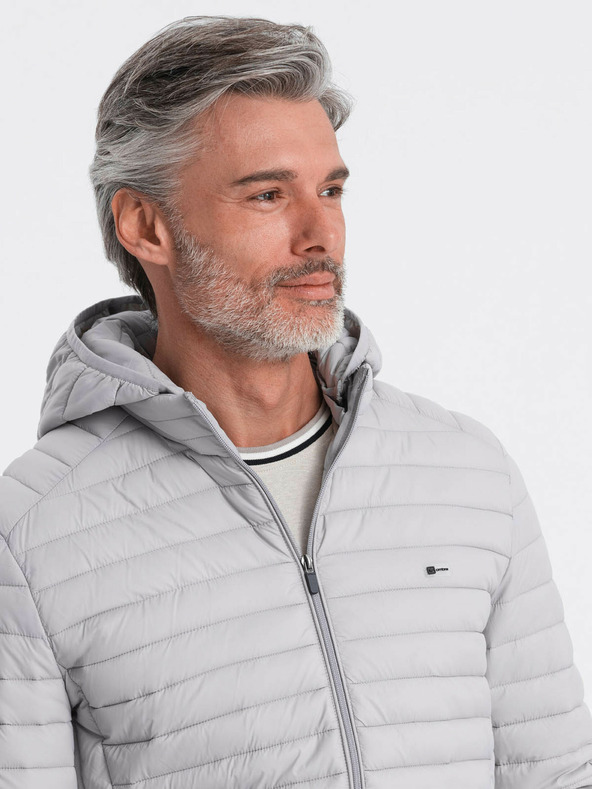 Ombre Clothing Svetlošedá pánska ľahká prešívaná bunda Ombre Clothing