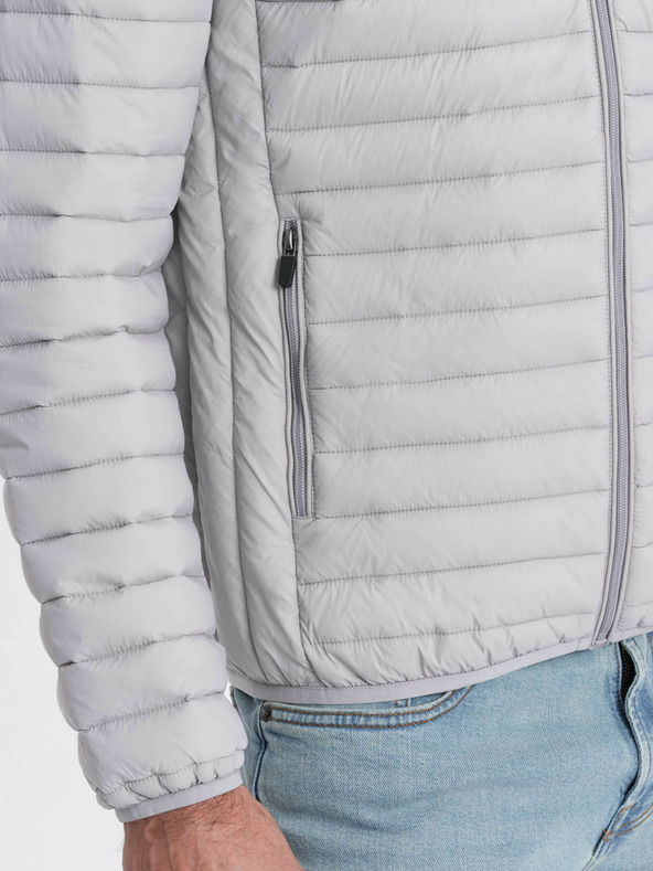 Ombre Clothing Svetlošedá pánska ľahká prešívaná bunda Ombre Clothing