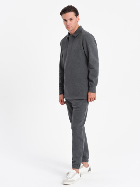 Ombre Clothing Tmavošedá pánska mikina s golierom polo + nohavice Ombre Oblečenie