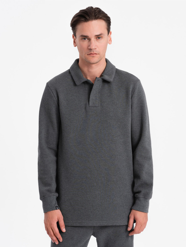 Ombre Clothing Tmavošedá pánska mikina s golierom polo + nohavice Ombre Oblečenie