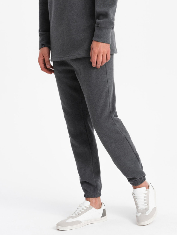 Ombre Clothing Tmavošedá pánska mikina s golierom polo + nohavice Ombre Oblečenie