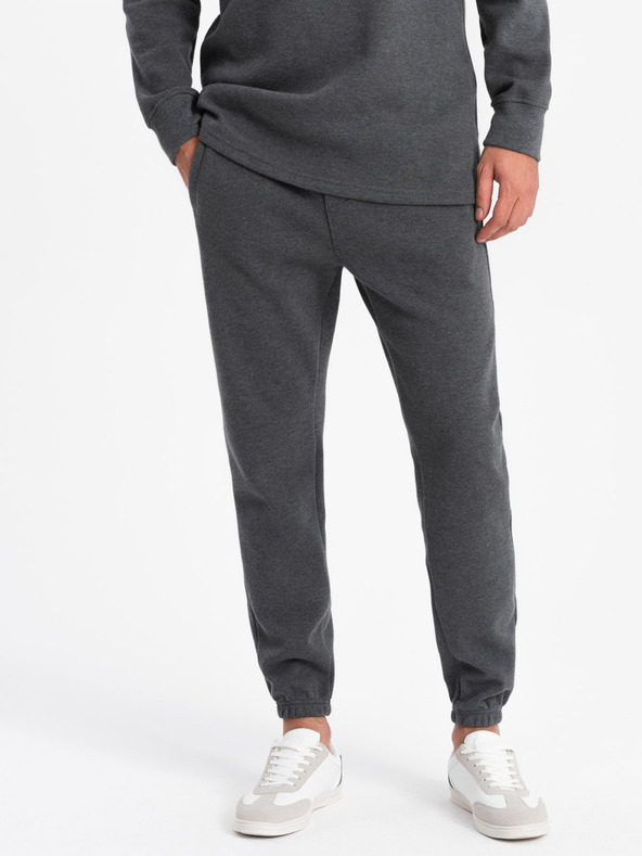 Ombre Clothing Tmavošedá pánska mikina s golierom polo + nohavice Ombre Oblečenie