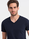 Ombre Clothing Tmavomodré pánske základné tričko s výstrihom do V Ombre Clothing