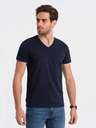 Ombre Clothing Tmavomodré pánske základné tričko s výstrihom do V Ombre Clothing