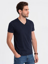 Ombre Clothing Tmavomodré pánske základné tričko s výstrihom do V Ombre Clothing