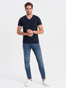 Ombre Clothing Tmavomodré pánske základné tričko s výstrihom do V Ombre Clothing