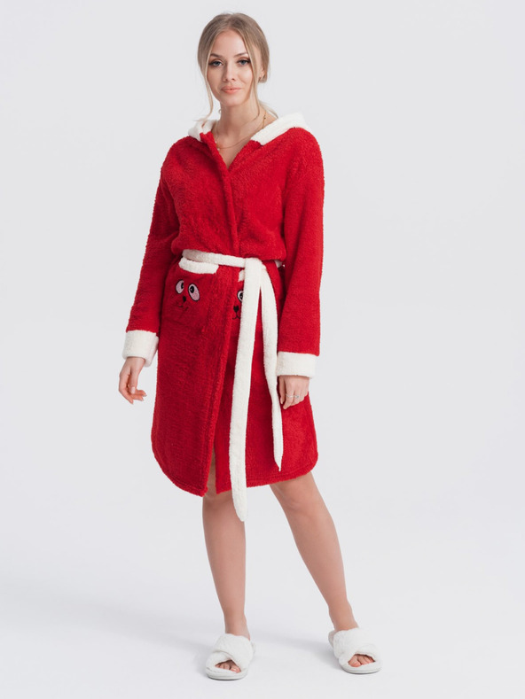 Edoti Červený dámsky župan s kapucňou Edoti