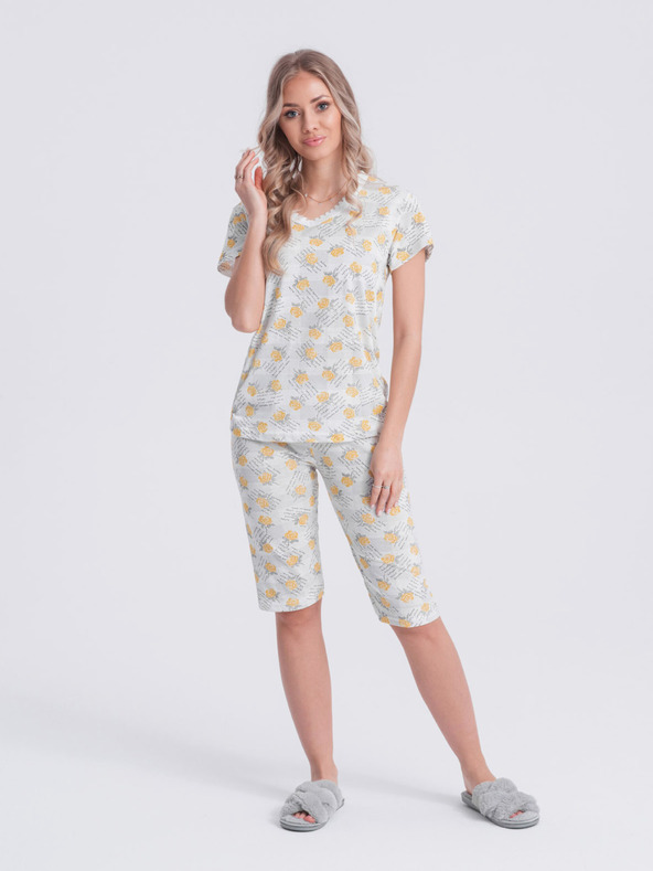Edoti Edoti Biele a žlté dámske pyžamo s kvetinovou potlačou
