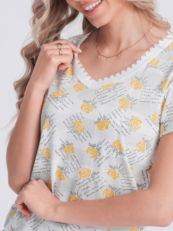 Edoti Edoti Biele a žlté dámske pyžamo s kvetinovou potlačou