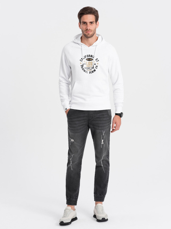 Ombre Clothing Tmavosivé pánske roztrhané džínsy Ombre Clothing