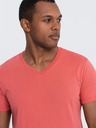 Ombre Clothing Koralové pánske základné tričko s výstrihom do V Ombre Clothing
