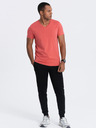 Ombre Clothing Koralové pánske základné tričko s výstrihom do V Ombre Clothing