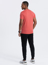 Ombre Clothing Koralové pánske základné tričko s výstrihom do V Ombre Clothing