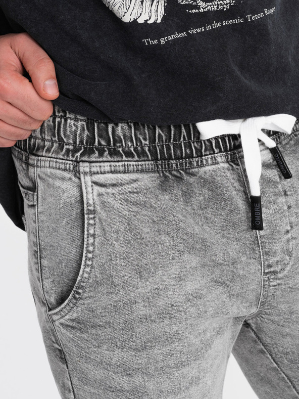 Ombre Clothing Svetlošedé pánske roztrhané džínsy Ombre Clothing