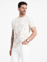 Ombre Clothing Béžovo-krémové pánske vzorované tričko Ombre Oblečenie