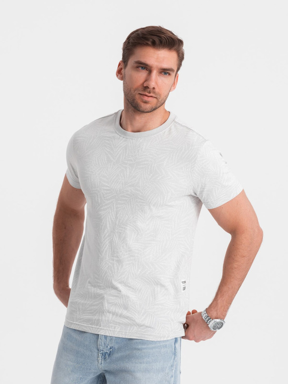 Ombre Clothing Svetlošedé pánske vzorované tričko Ombre Oblečenie