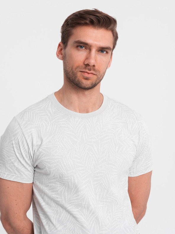 Ombre Clothing Svetlošedé pánske vzorované tričko Ombre Oblečenie